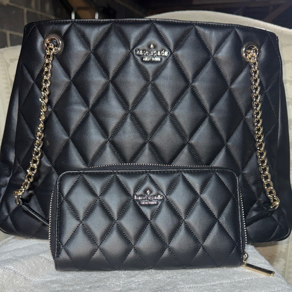 NWOT Kate Spade Quilted Black Shoulder Bag Set